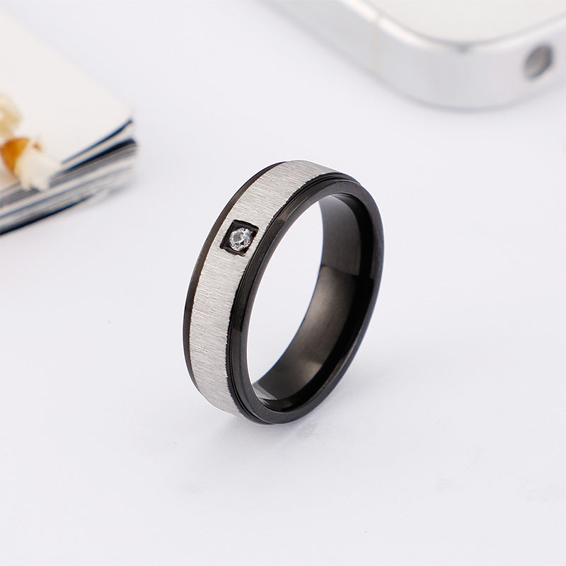 Simple Geometric Black Matte Titanium Steel Couple Ring