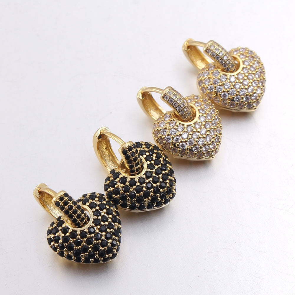 Simple Heart Zircon Gold-Plated Copper Earrings