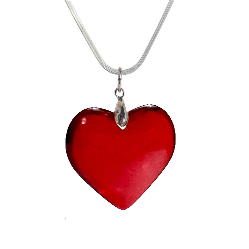 Simple Heart-Shaped Stainless Steel Crystal Pendant Necklace