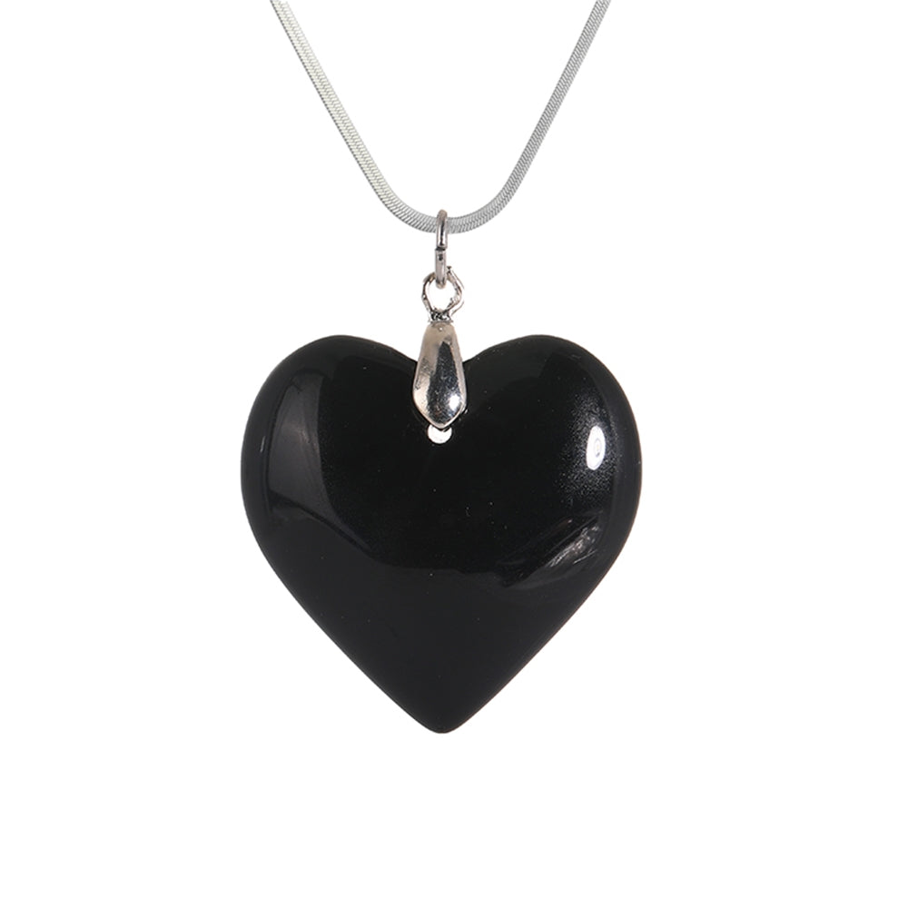 Simple Heart-Shaped Stainless Steel Crystal Pendant Necklace