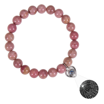 Simple Heart Agate Beaded Women's Bracelet with 100 Languages 'I Love You' Projection Pendant