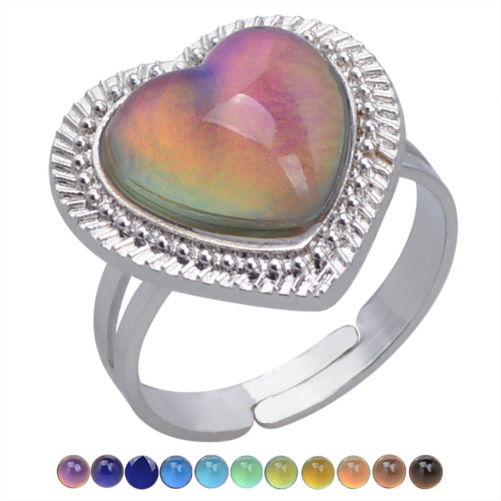 Simple Heart Shape Alloy Inlay Gemstone Adjustable Women's Ring