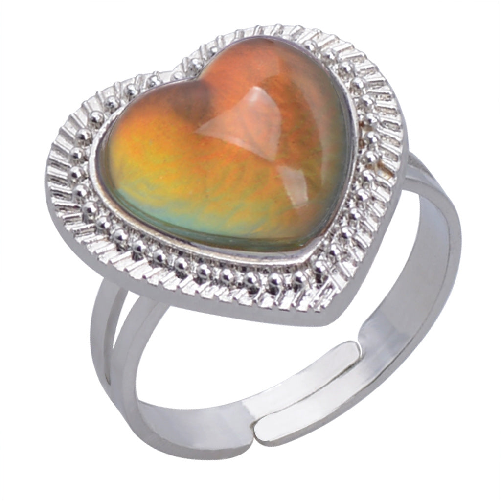 Simple Heart Shape Alloy Inlay Gemstone Adjustable Women's Ring