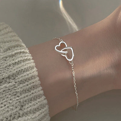 Simple Heart Shape Silver-Plated Alloy Chain Women's Bracelet, Niche Love Design