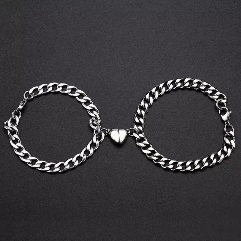 Simple Heart Shape Alloy Couple Bracelets - Romantic Magnetic Love Design for Men and Women