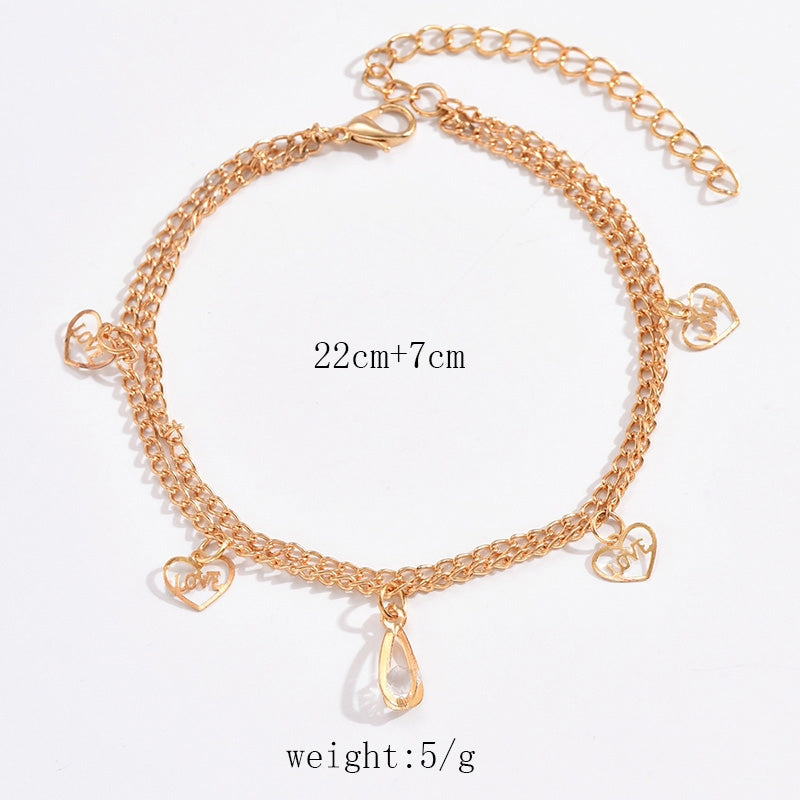 Simple Geometric Heart-Shaped Layered Rhinestone Women's Anklet