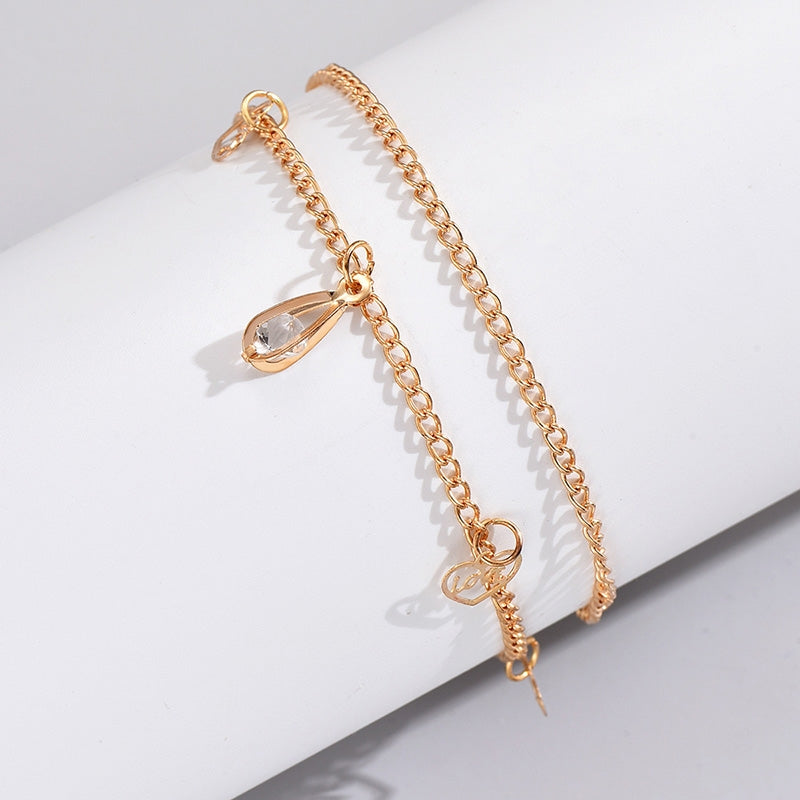 Simple Geometric Heart-Shaped Layered Rhinestone Women's Anklet