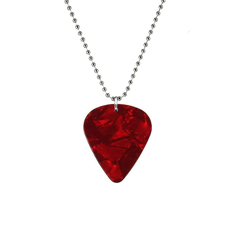 Simple Heart Shape Acrylic Alloy Pendant Necklace with Guitar Pick Charm