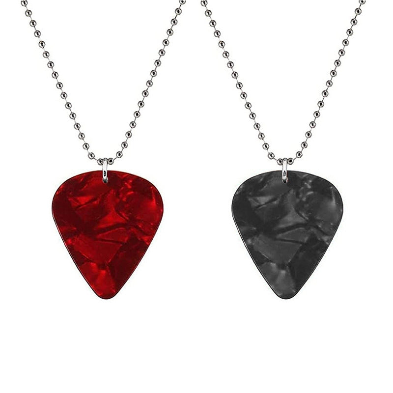 Simple Heart Shape Acrylic Alloy Pendant Necklace with Guitar Pick Charm