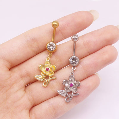 Heart Shape Butterfly Cat Zircon Stainless Steel Navel Ring