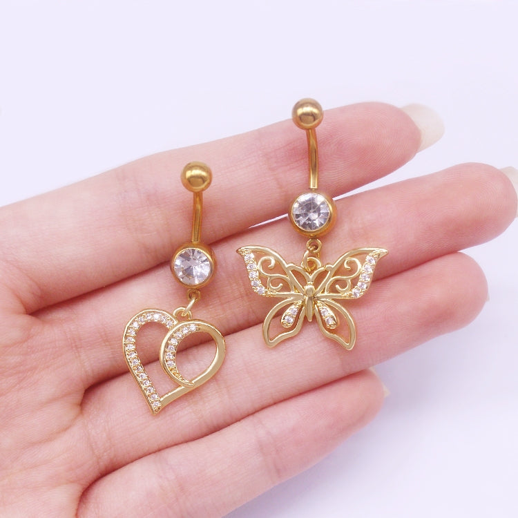 Heart Shape Butterfly Cat Zircon Stainless Steel Navel Ring