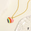 Simple Heart Shape Rainbow Enamel Zircon Pendant Necklace 18k Gold Plated