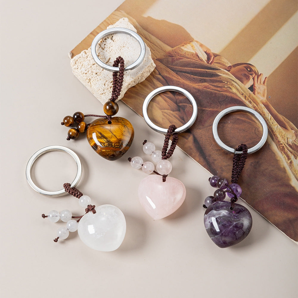 Simple Heart-Shaped Crystal Agate Keychain Pendant