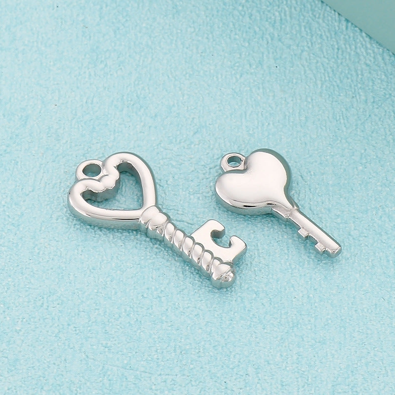 Heart Shaped Stainless Steel Key Pendant Necklace - Hollow Lock Design Jewelry Accessories