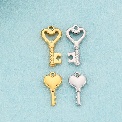 Heart Shaped Stainless Steel Key Pendant Necklace - Hollow Lock Design Jewelry Accessories