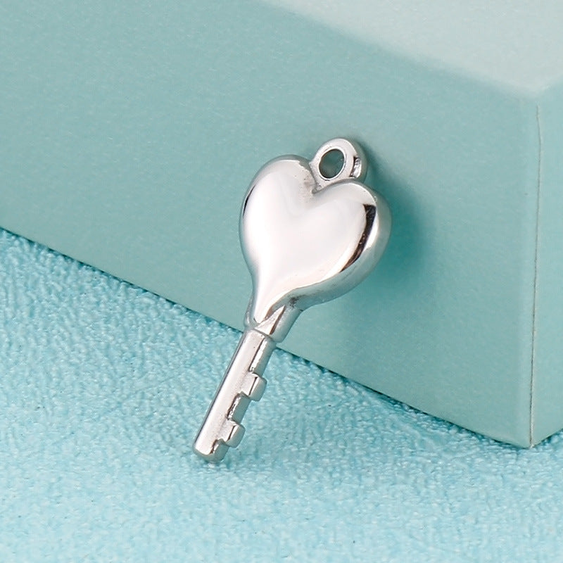 Heart Shaped Stainless Steel Key Pendant Necklace - Hollow Lock Design Jewelry Accessories