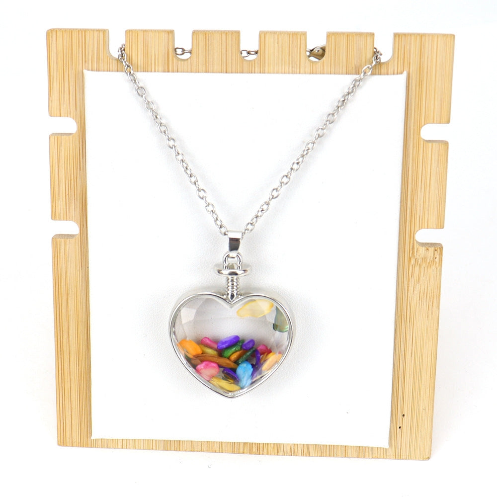 Simple Heart Shape Natural Stone Pendant Necklace with Polished Tiger Eye and Colorful Gemstones