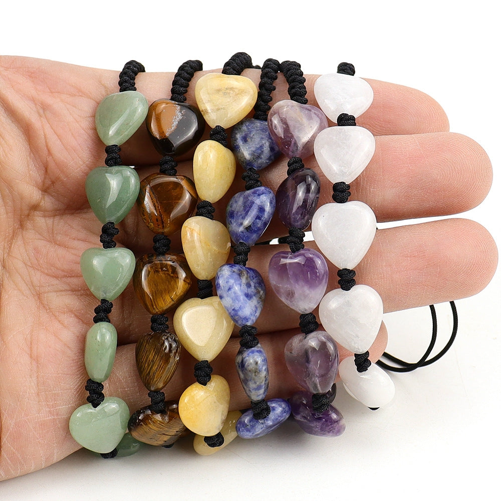 Simple Heart Shape Natural Stone Crystal Beaded Bracelet