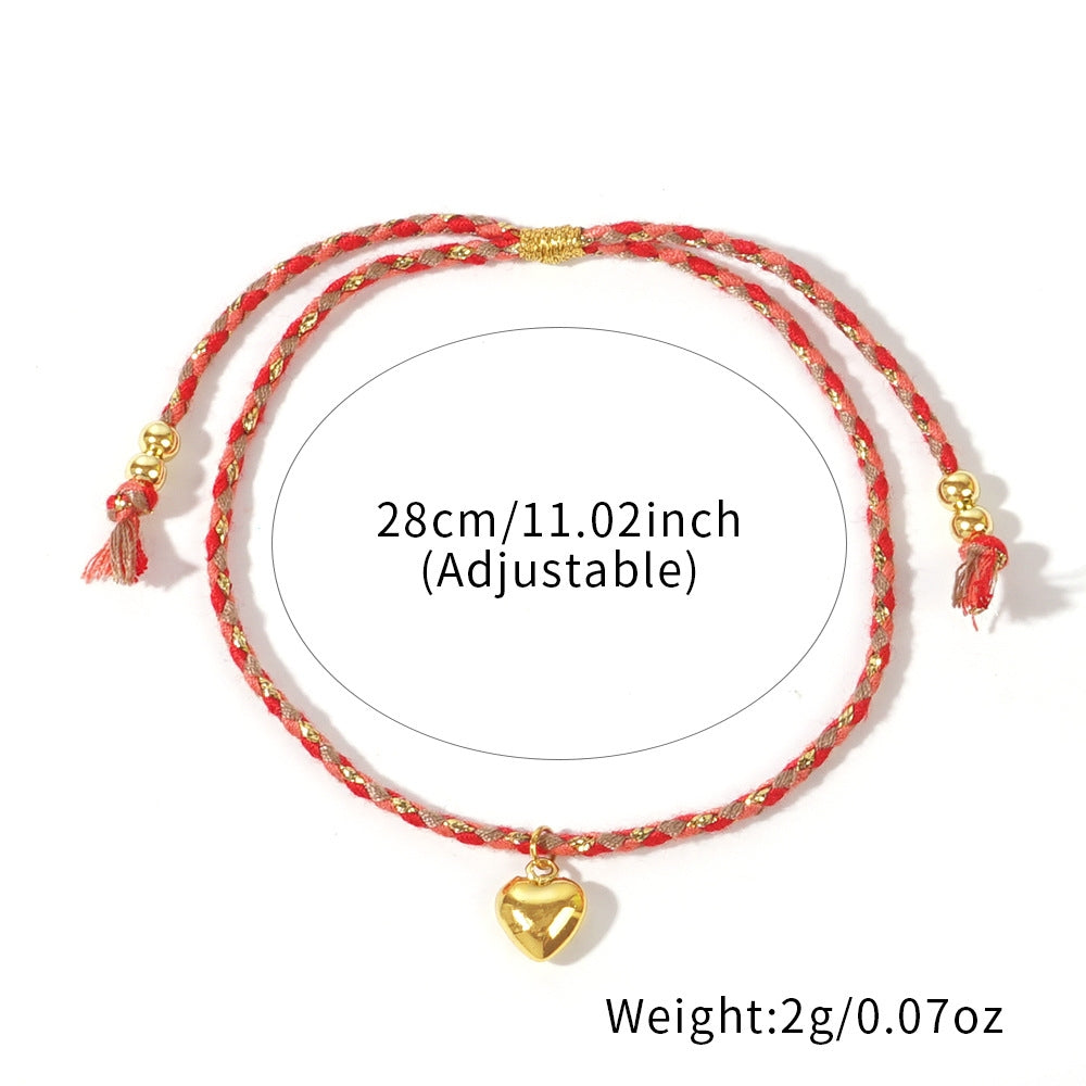 Simple Heart Shape Copper Bead Cotton Rope Bracelets - Couple Resort Style Jewelry