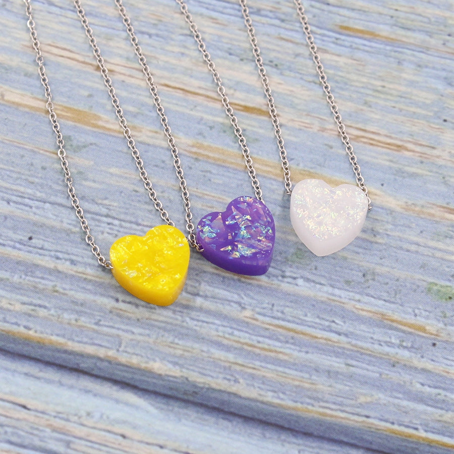 Simple Heart Shape Opal Pendant Women's Necklace