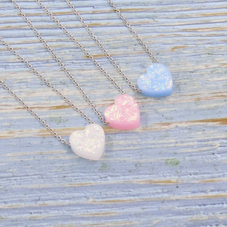 Simple Heart Shape Opal Pendant Women's Necklace