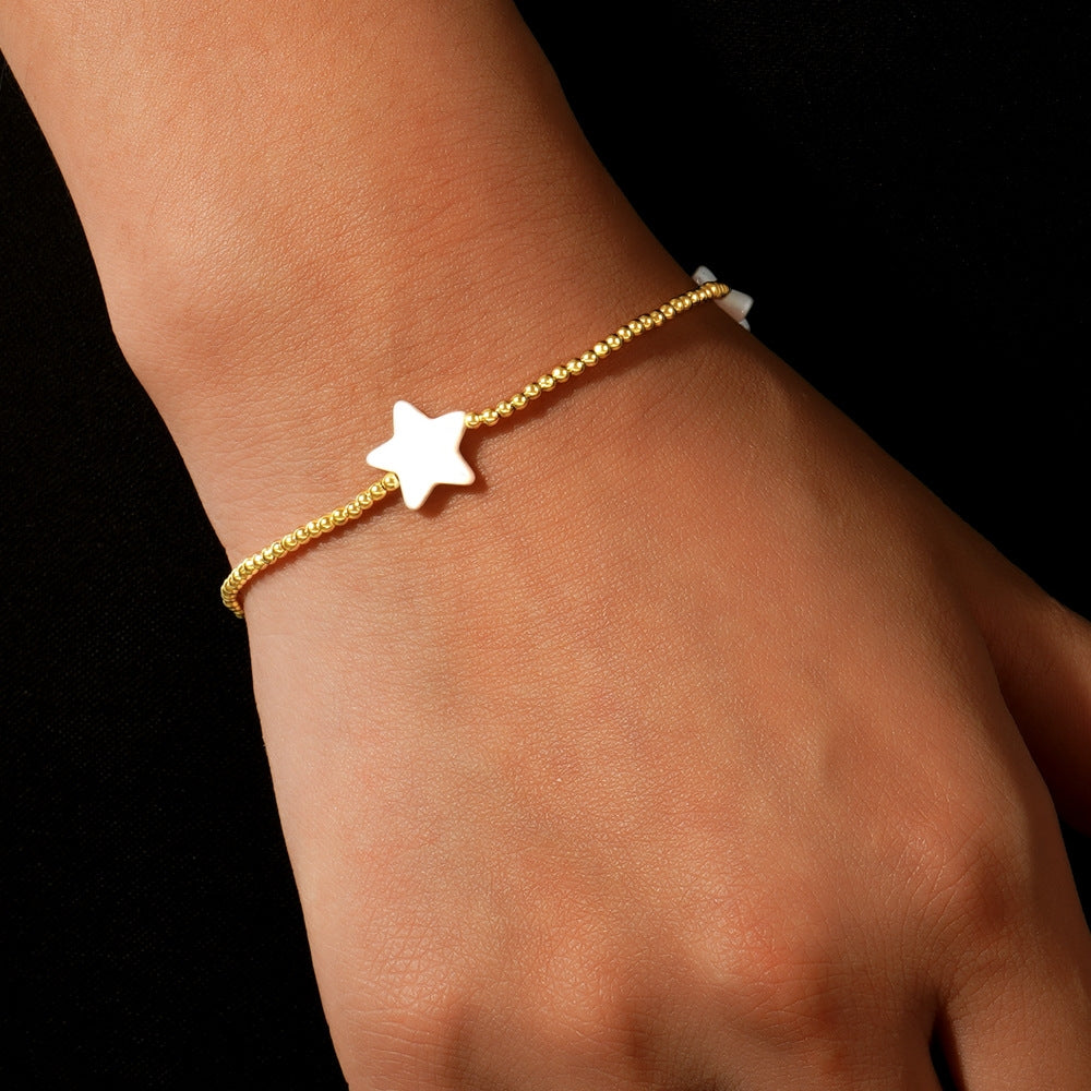 Simple Heart Shell Copper Bracelet with Beads and Star Design for Beach Resort Style