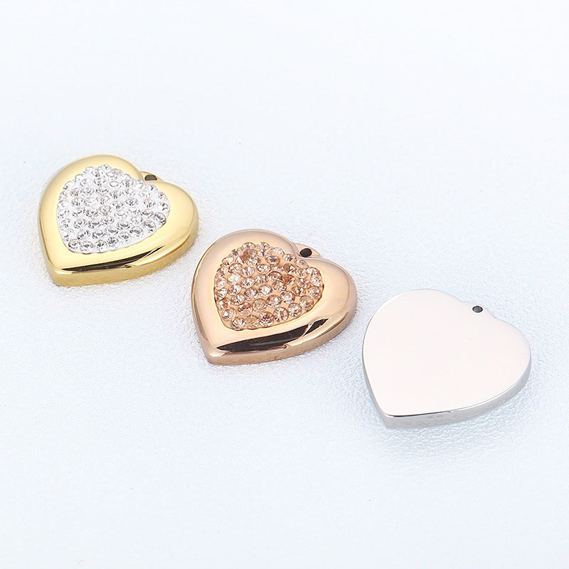 Heart-Shaped Stainless Steel Rhinestone Pendant - Zircon Love Jewelry DIY Accessories
