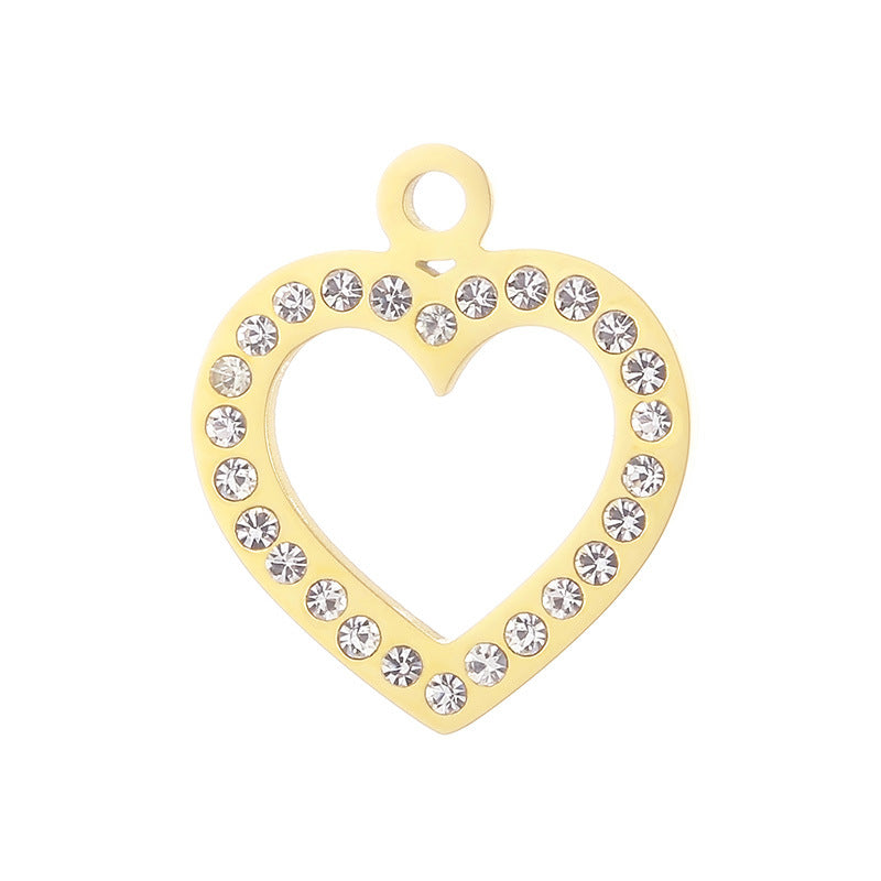 Heart-Shaped Stainless Steel Rhinestone Pendant and Jewelry Accessories