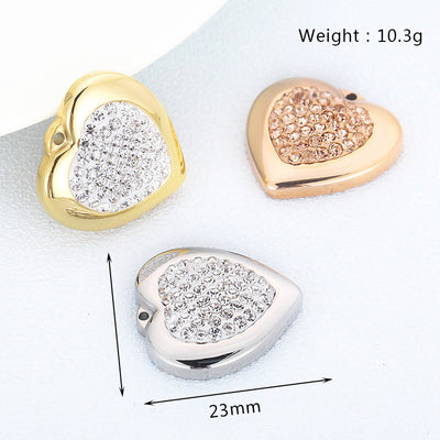 Heart-Shaped Stainless Steel Rhinestone Pendant - Zircon Love Jewelry DIY Accessories