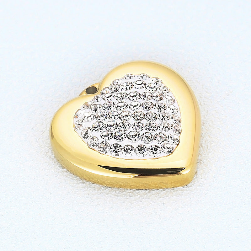 Heart-Shaped Stainless Steel Rhinestone Pendant - Zircon Love Jewelry DIY Accessories