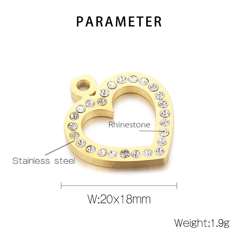 Heart-Shaped Stainless Steel Rhinestone Pendant and Jewelry Accessories