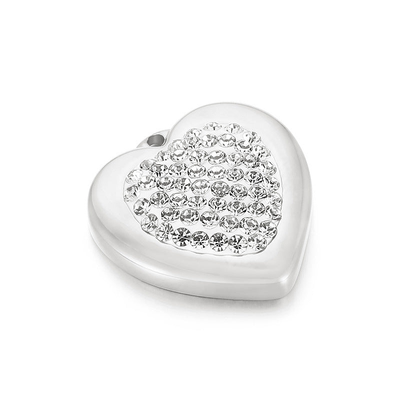 Heart-Shaped Stainless Steel Rhinestone Pendant - Zircon Love Jewelry DIY Accessories