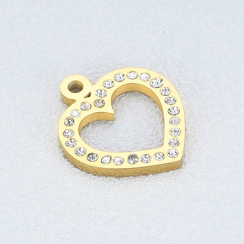 Heart-Shaped Stainless Steel Rhinestone Pendant and Jewelry Accessories