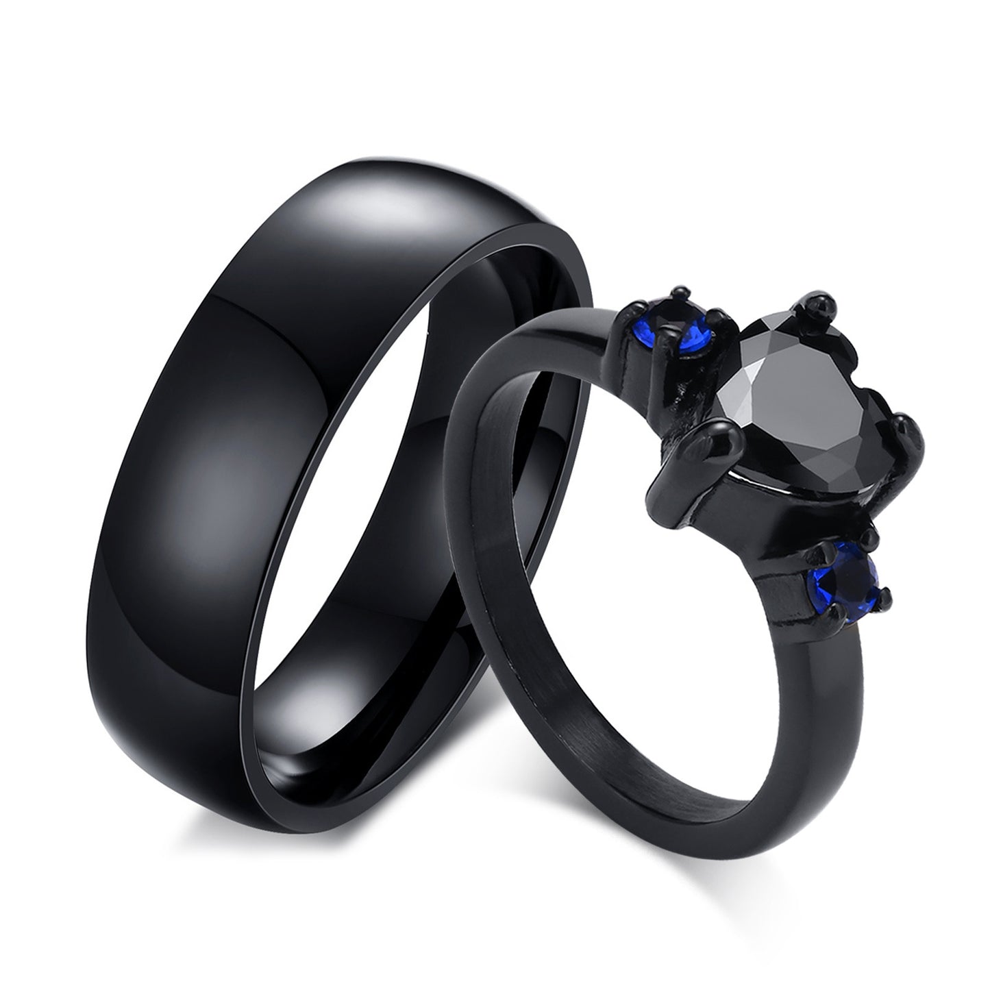 Simple Heart Shape Black Stainless Steel Zircon Ring for Women