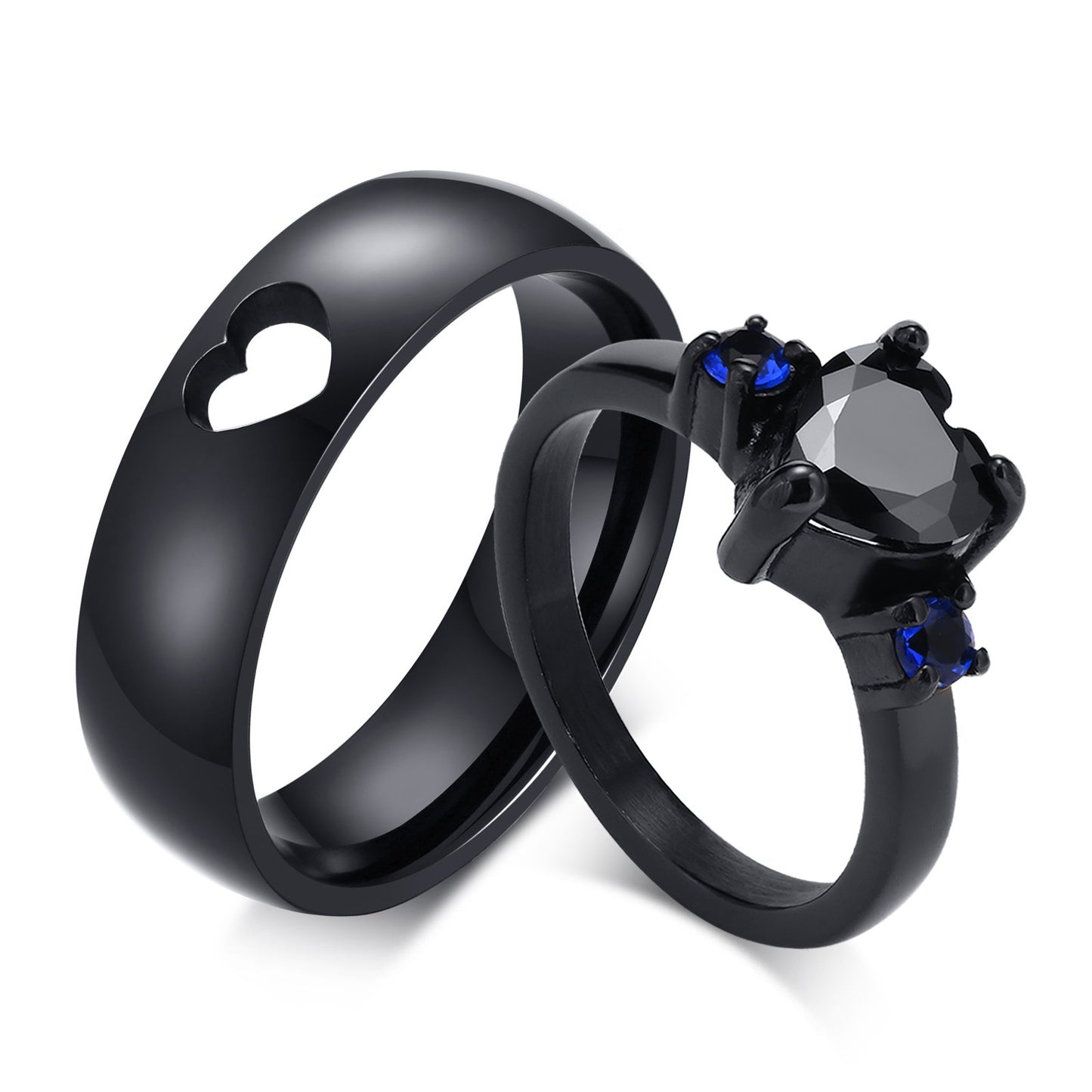 Simple Heart Shape Black Stainless Steel Zircon Ring for Women