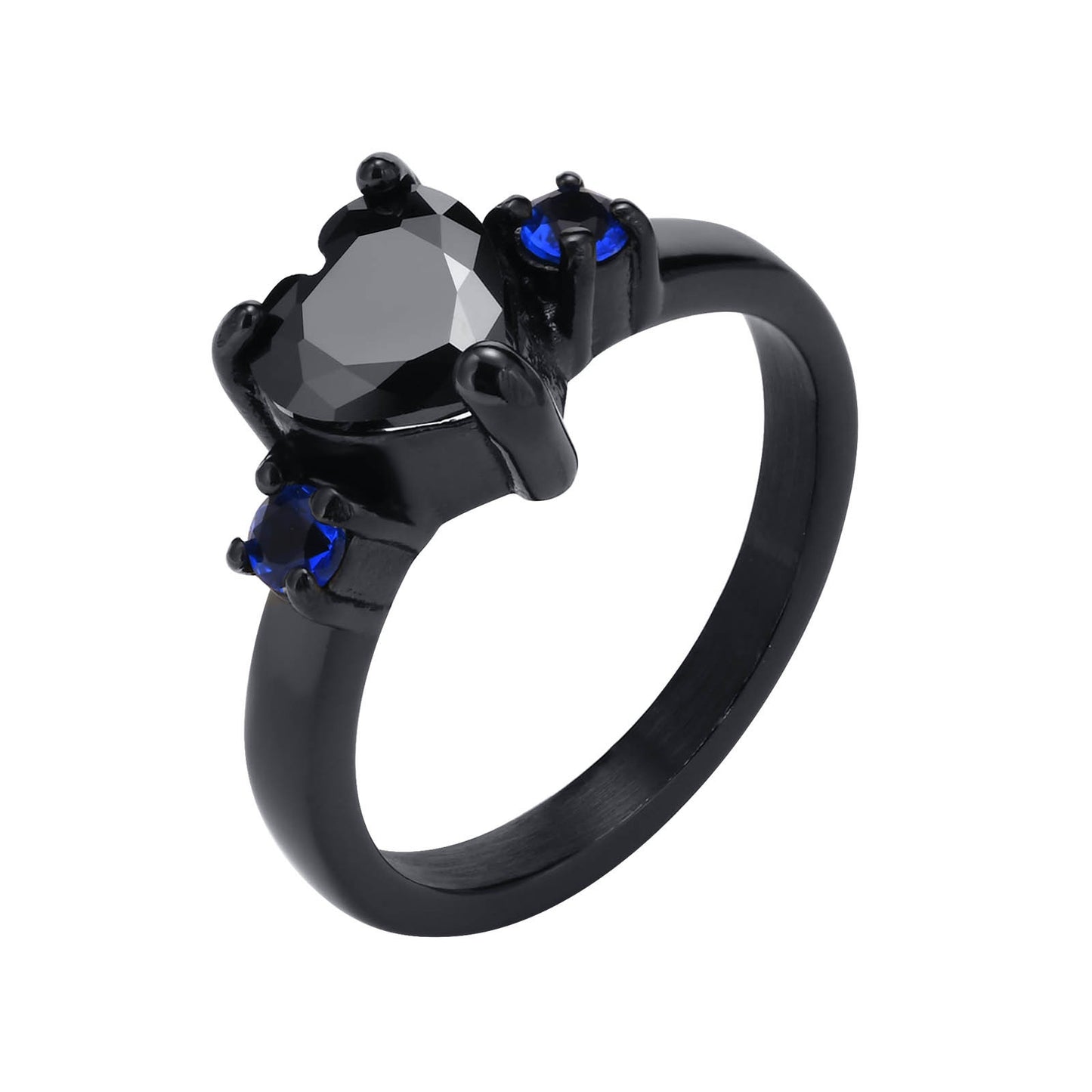 Simple Heart Shape Black Stainless Steel Zircon Ring for Women