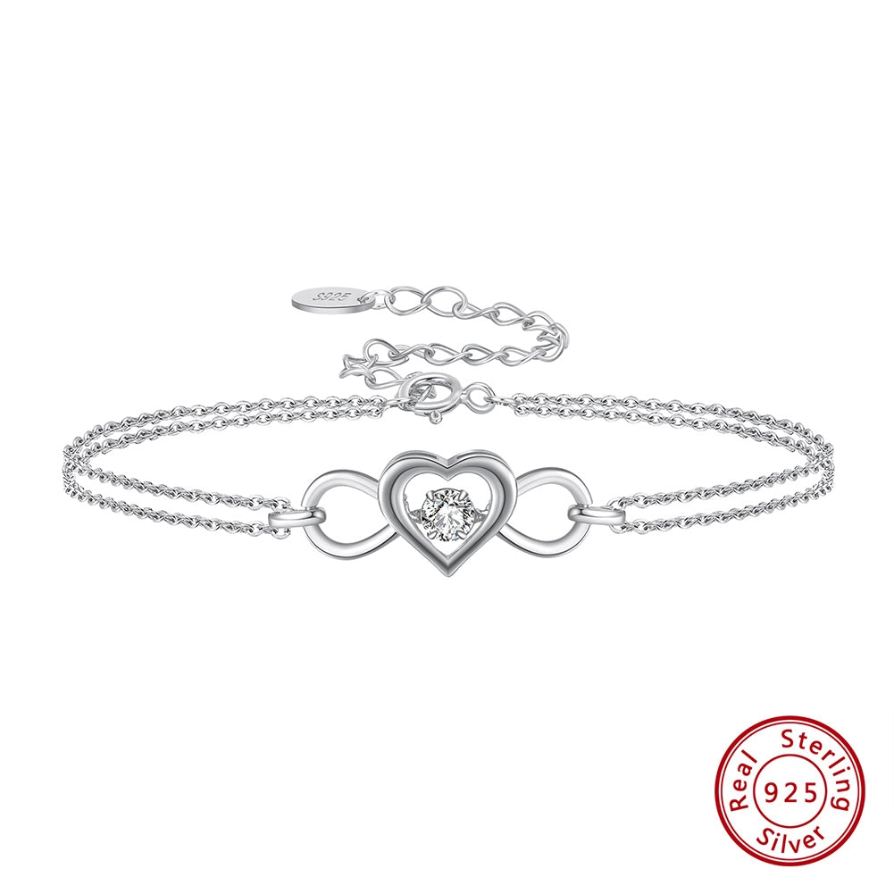 Sterling Silver Heart Shape Gemstone Bracelet with Adjustable Hollow Design