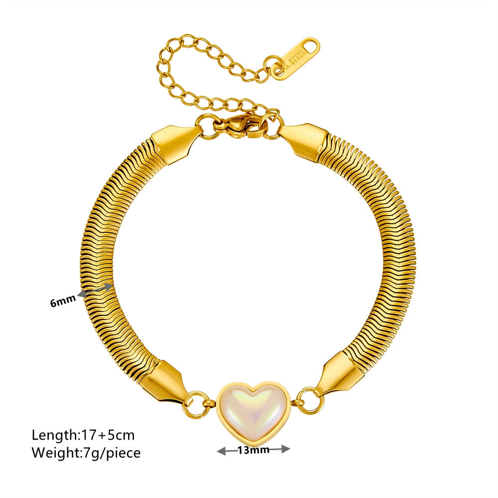 18K Gold Plated Heart & Pearl Stainless Steel Bracelet