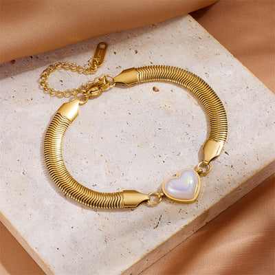 18K Gold Plated Heart & Pearl Stainless Steel Bracelet