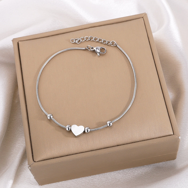 Minimalist Heart-Shaped Titanium Steel Bracelet for Girls - Luxury Design, Non-Fading, Personalized Gift