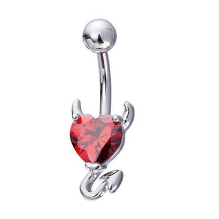 Heart Shape Titanium Steel Zircon Inlay Belly Ring - 5 Color Piercing Jewelry