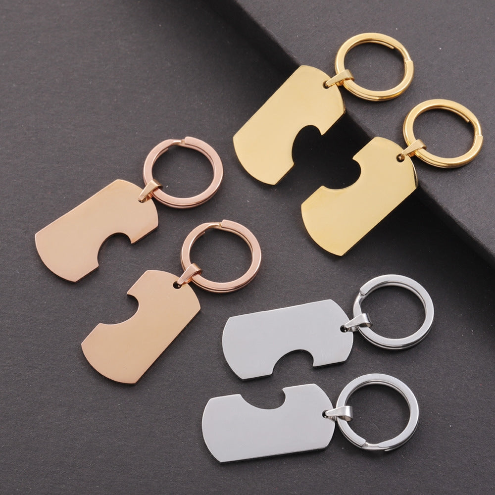 Simple Heart Shape Titanium Steel Keychain with Engravable Pendant