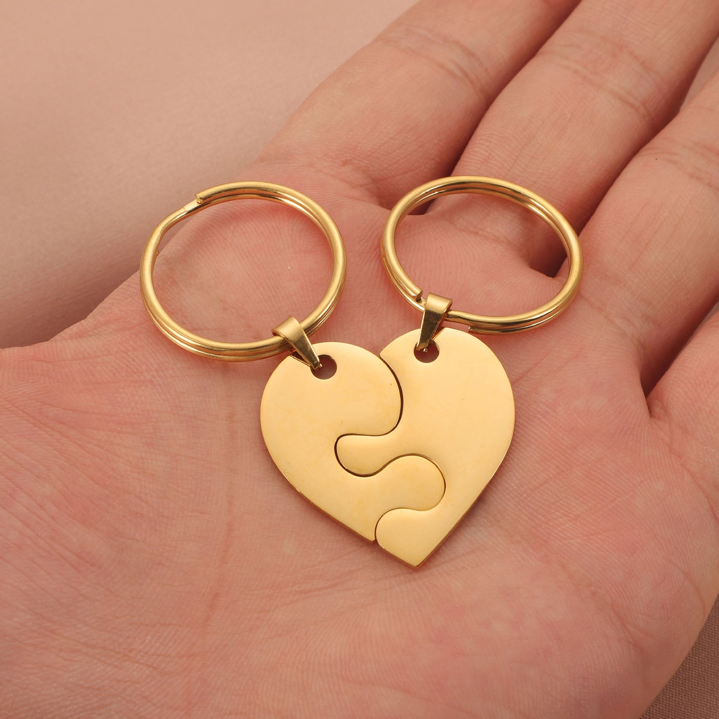 Simple Heart Puzzle Titanium Steel Keychain for Couples