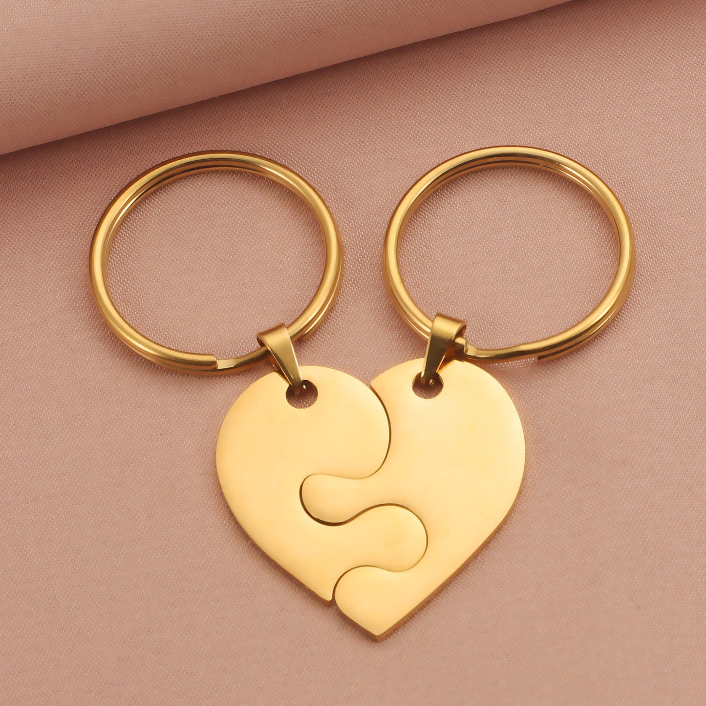 Simple Heart Puzzle Titanium Steel Keychain for Couples