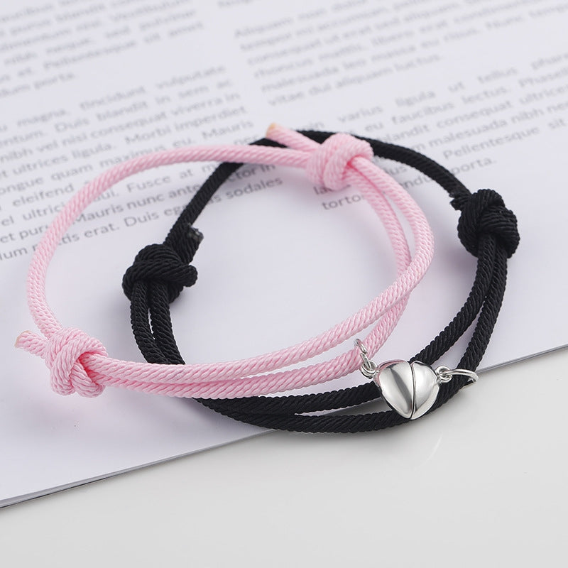 Magnetic Heart Couple Bracelets with Red Rope and Alloy Charm