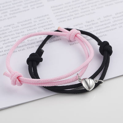 Magnetic Heart Couple Bracelets with Red Rope and Alloy Charm