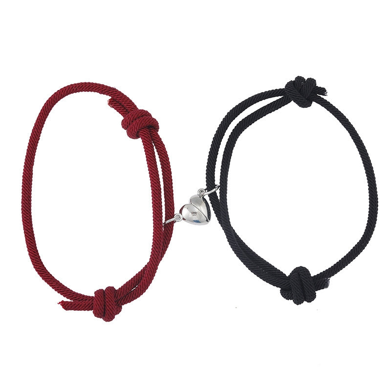 Magnetic Heart Couple Bracelets with Red Rope and Alloy Charm