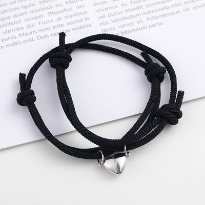 Magnetic Heart Couple Bracelets with Red Rope and Alloy Charm