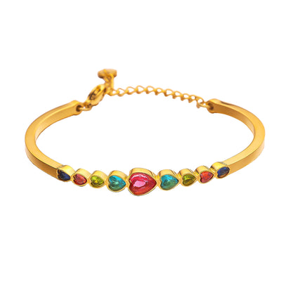 Simple Heart Shape Zircon Titanium Steel Bangle with Colorful Vintage Gold Finish