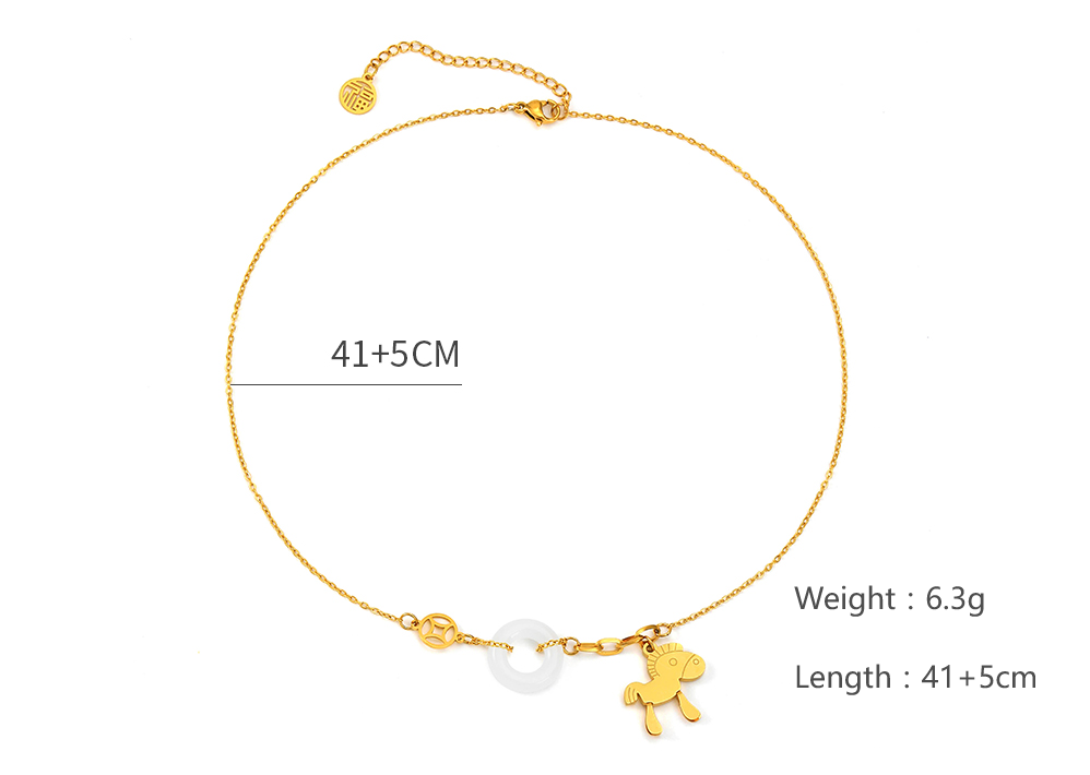 Titanium Steel Jade Inlay Horse Pendant Necklace - National Style Pony Safety Buckle Design